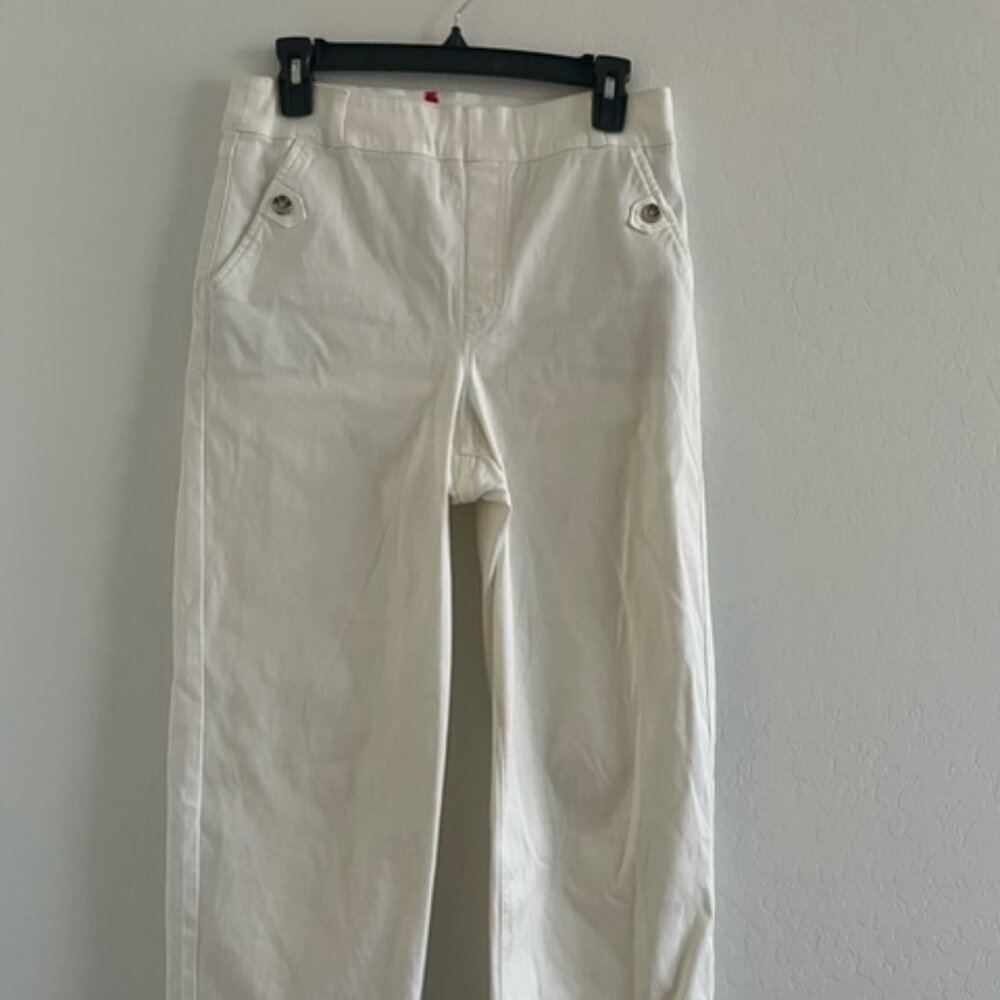 Spanx Twill Cropped Wide Leg Pants Womens L White Pull On Cotton Blend EUC